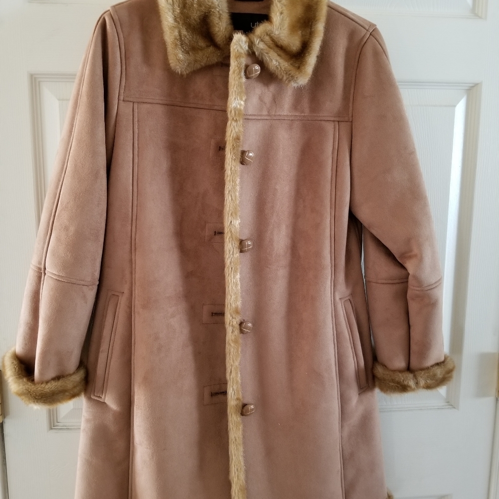 Womens Utex Faux Suede Fur Coat